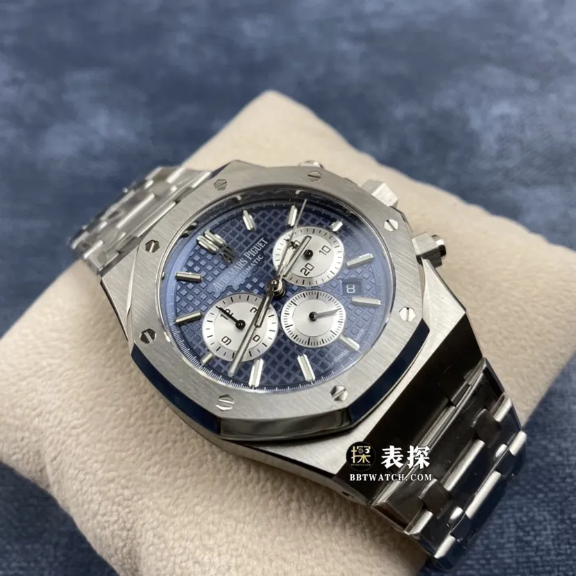 OM FactoryAudemars PiguetRoyal Oak1:1top-tier watch men's blue panda dial chronographsteel bracelet model pictures and prices front live photo