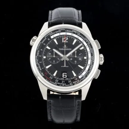 top-tiersuper cloneHKJaeger-LeCoultre Beichen series black dial world time chronograph men's watch front view