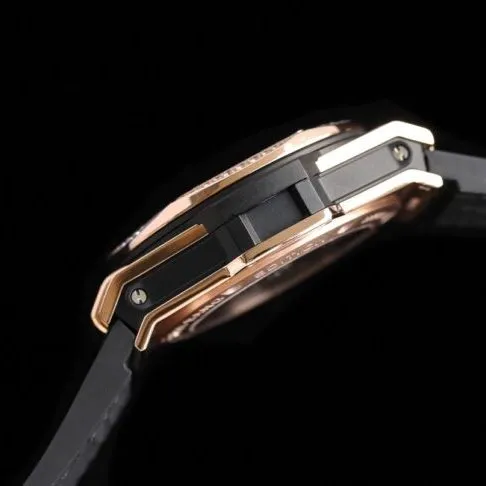 top-tier table Hublot series tattoo OEM1:1 open mold rose goldblack dial full diamond men's mechanical watch detail shots