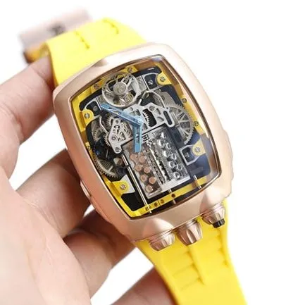 Bugatti Veyron top-tier watch men's black dial mechanical yellow rubber strap men's watch front view