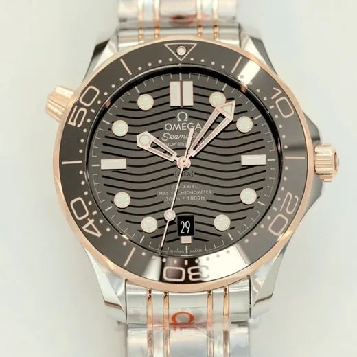 top-tier replicaOmega men's black dialsteel braceletSeamaster 300m series fully automatic movement watch front view