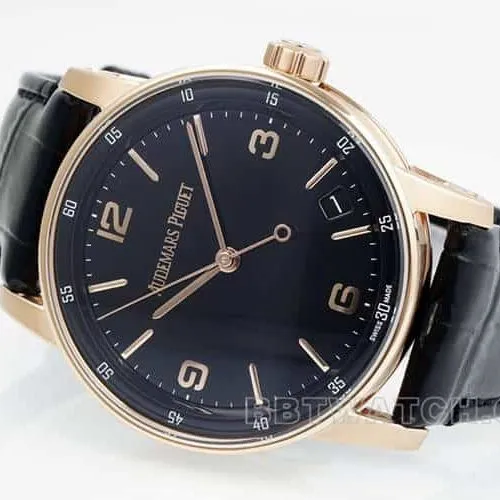 APSAudemars PiguetCODE1:1super cloneblack dialrose gold shell leather strap model 15210front live photo