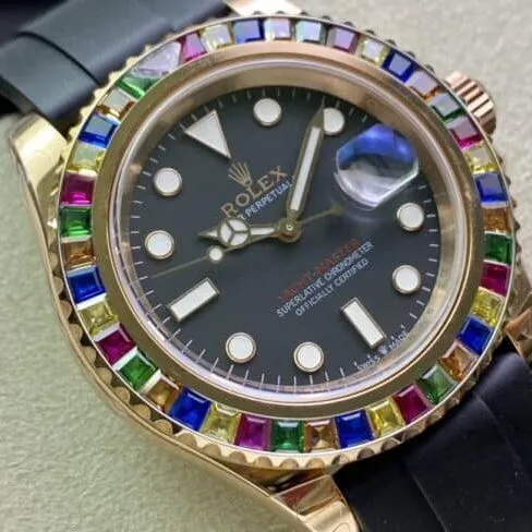 top-tier watch Rolex European customized version of jelly bean circle yacht five-color diamond diving men's watch front view