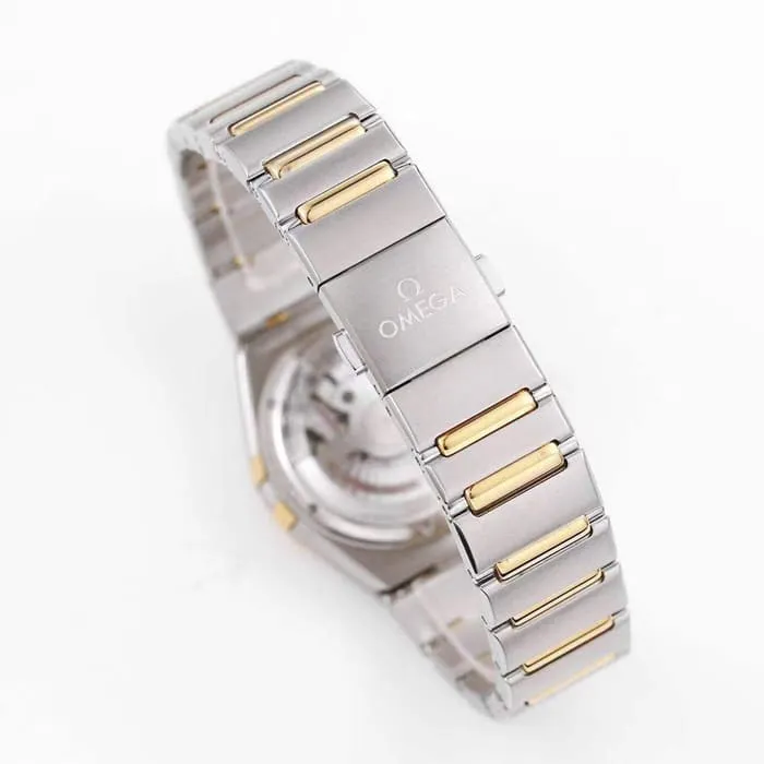 Top collectible watches Omega Women's White Plate Constellation Steel Strap Watch Front View