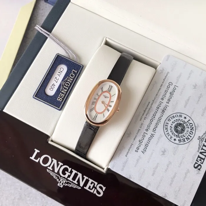 Original top-tier watch Longines women's white dial black belt waltz series casual watch front view