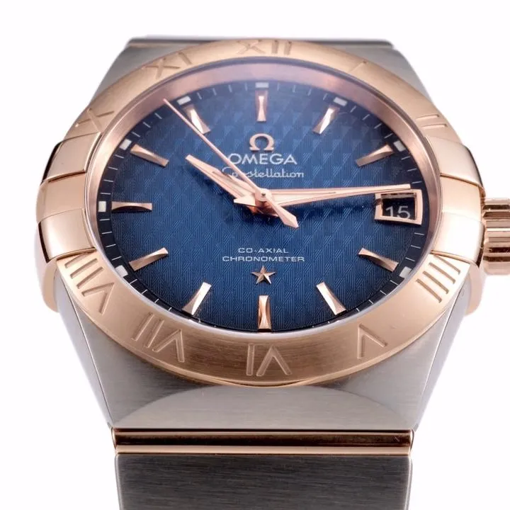 Omega1:1 vs constellation temperament blue dial8500 mechanical watch front view