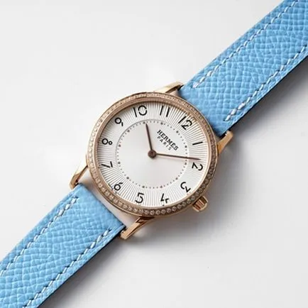 top-tier Hermes Slim d’Hermes women’s white dial blue belt quartzleather strap watch detail shots