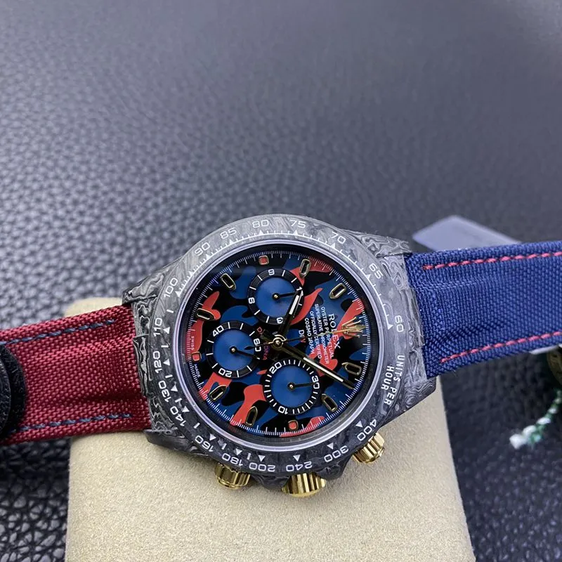 Rolex watch universe chronograph Daytona series carbon fiber customized version of men's mechanical watch front view