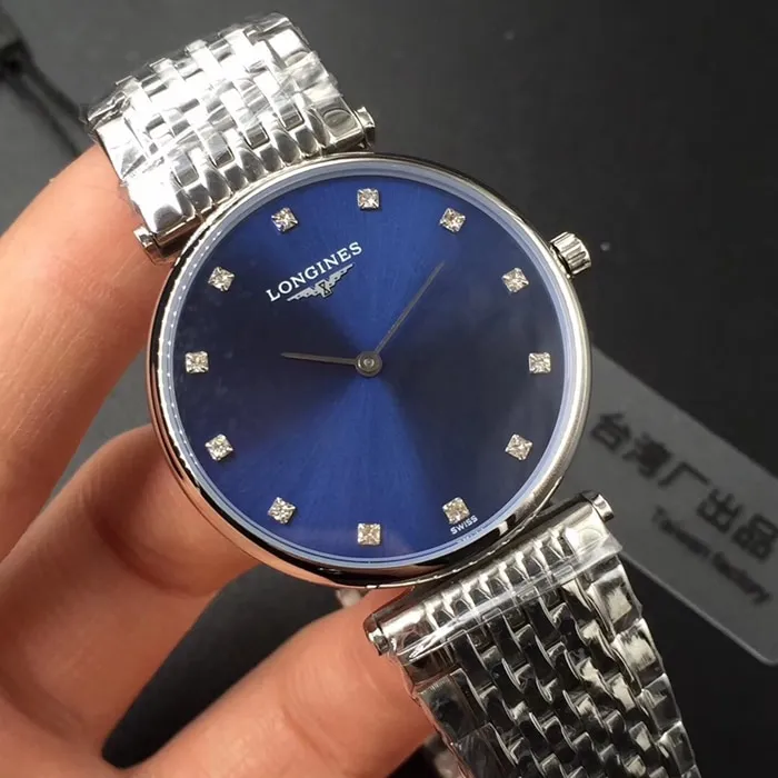 top-tier watch Longines couple watch blue dialsteel bracelet Jialan series watch front view