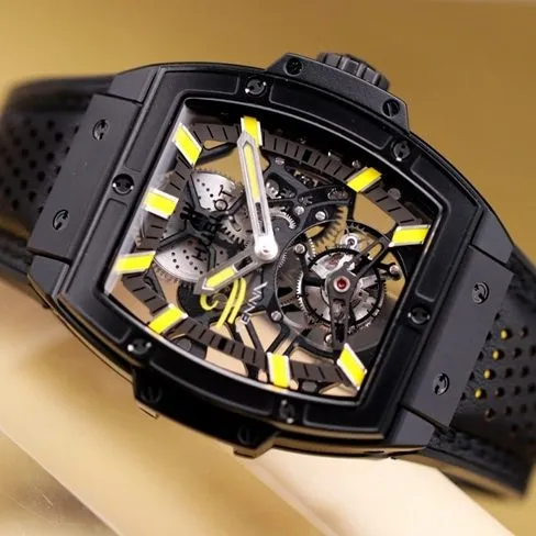 Hublot top-tier watch men's black dialrubber strap manual winding tourbillon mechanical MASTERPIECE series watch front view