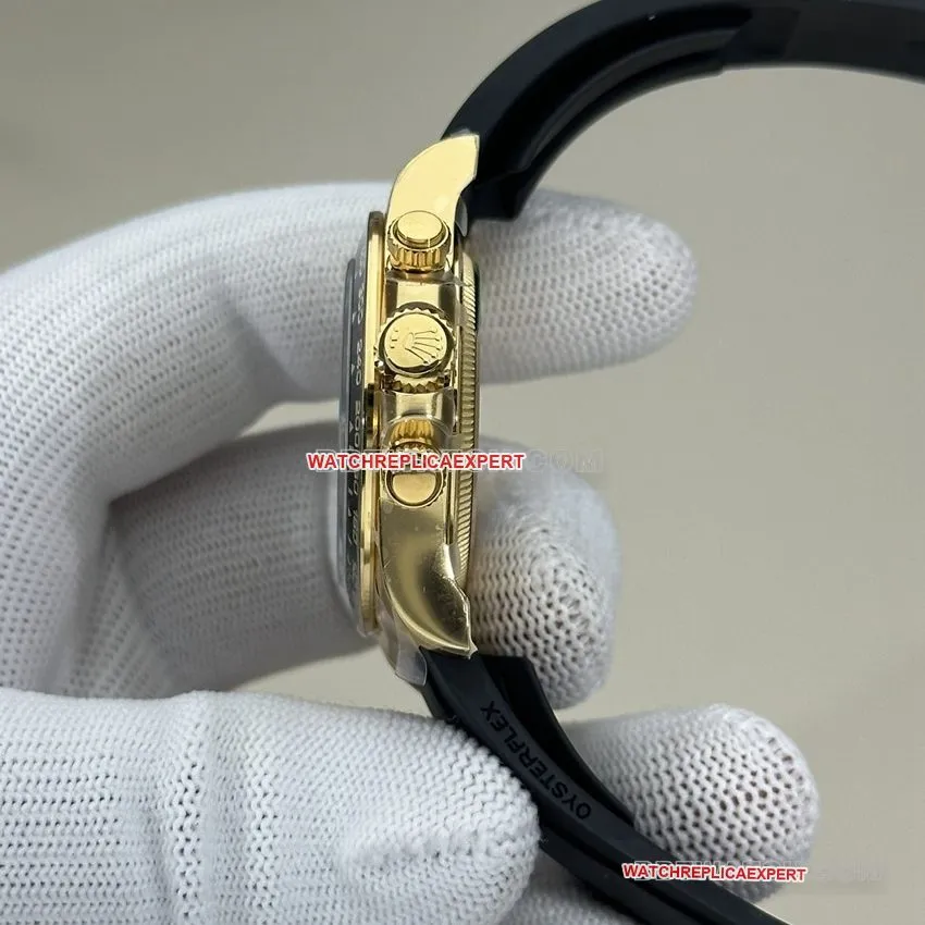 Clean factory Rolex Daytona super A imitation black plate all gold rubber models 126518 side actual photo