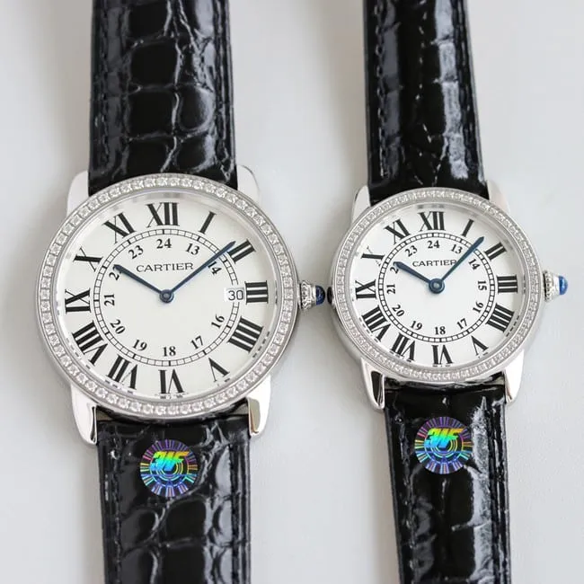 3WF factory Cartiertop-tiertop-tier couple London series men's white dialquartzleather strap watch front view
