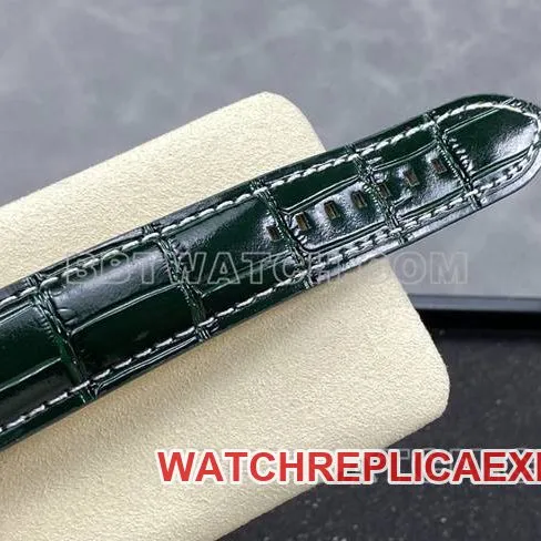 collectible watch BLS factory Breitling aviation chronographrose goldgreen dialleather strap front live photo