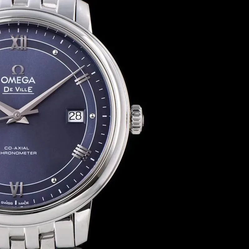 Omegareplica watch De Ville series men's mechanical ultra-thin watch track blue face front view