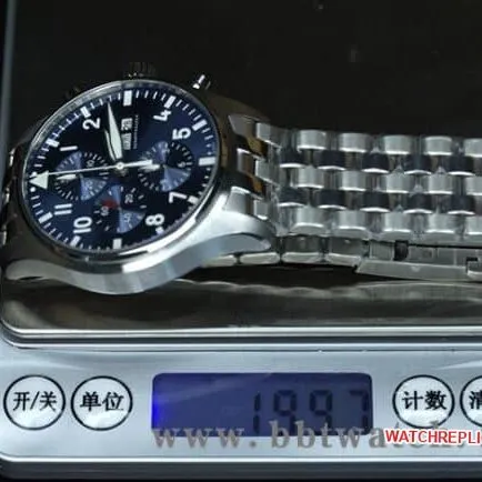 ZF Factorytop-tier watch IWC men's steel bracelet pilot little prince blue dialDay-Date fully automatic movementchronograph stopwatch front view