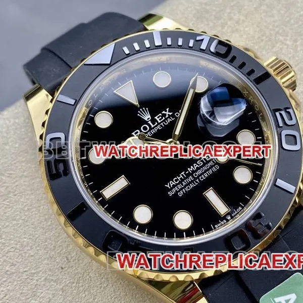 Rolex watch ARF Factory Yacht-Master black dialyellow gold case 42mm rubber model front live photo