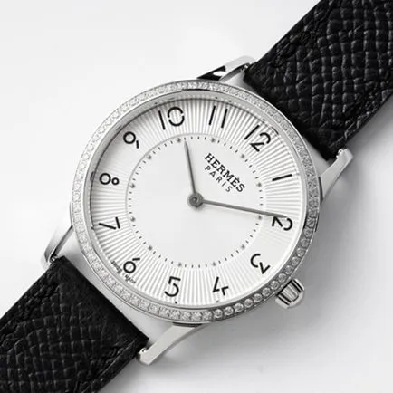 top-tier Hermès women's white dial black belt quartz watch front view