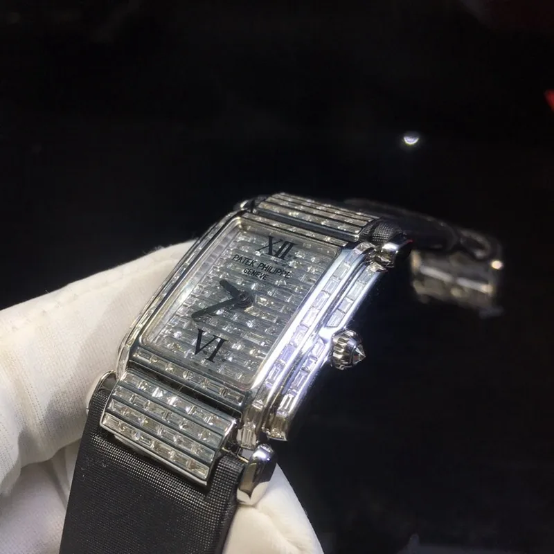 Real diamond replicaPatek Philippe ladies square watch full diamond clasp picture