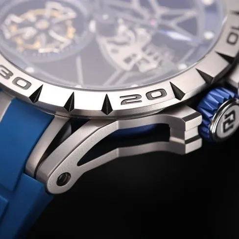 JB factory top-tier watch Roger Dubuis automatic movementtourbillon men's black dial blue rubber strap king series watch detail shots