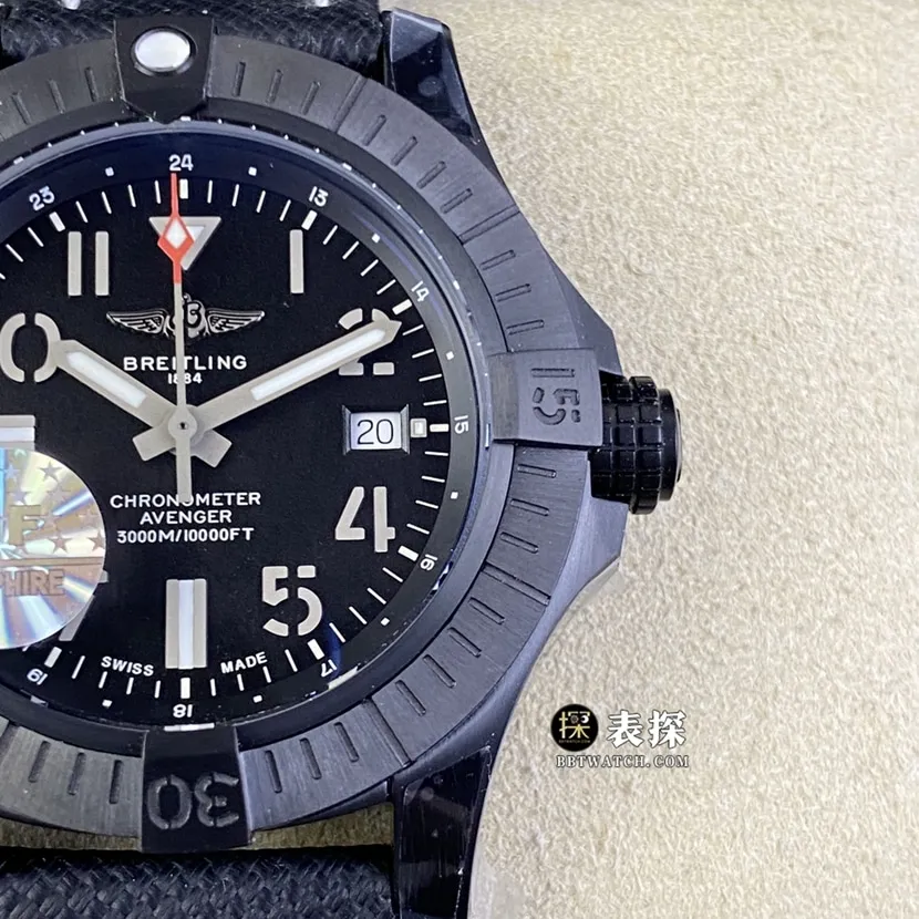 GF FactoryBreitling Avengers 1:1super watch men's black dialleather strap model pictures and prices front live photo