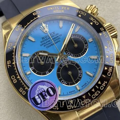 collectible watch DaytonaUFO factory Rolexyellow gold case blue dial4131 mechanical front live photo