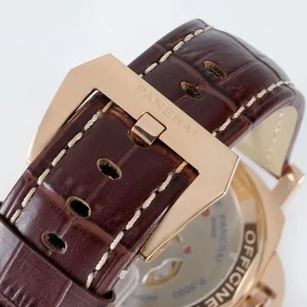 Paneraitop-tier manual winding mechanical men's black dial brown belt watch front view