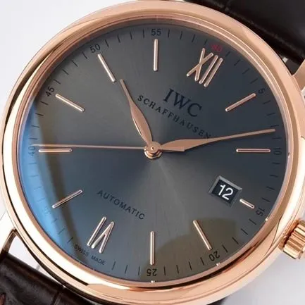 ZF Factorytop-tier watch IWC black dial brown belt Portofino series leather strap automatic movement watch front view
