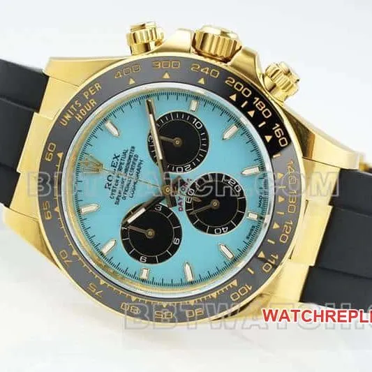 APS factory RolexDaytona1:1super cloneblue dialyellow gold shell rubber model 126518front live photo