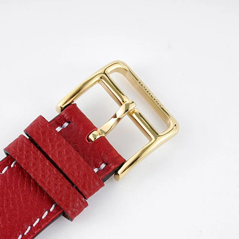 Hermès top-tierhigh-quality watch HeureH three-hand series ladies leather strapwhite dial gold watch front view