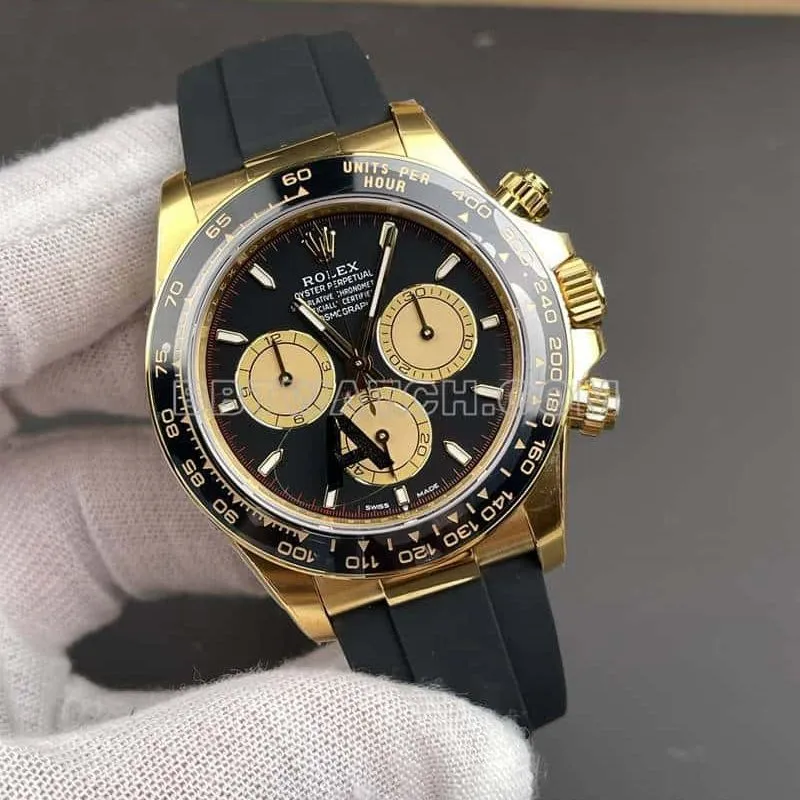 VSRolexDaytonasuper cloneblack dialyellow gold shell rubber style 126518front live photo