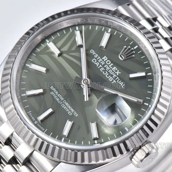 C factory Rolex log top-tier 1:1super green palm leaf pattern plate 36mm steel bracelet model m126234-0047front live photo