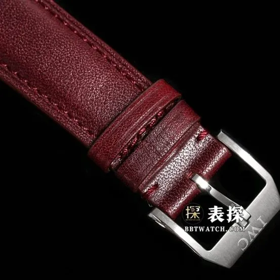 Pilot's IWC watch Burgundy red dial leather strap model IW388107 front real shot image