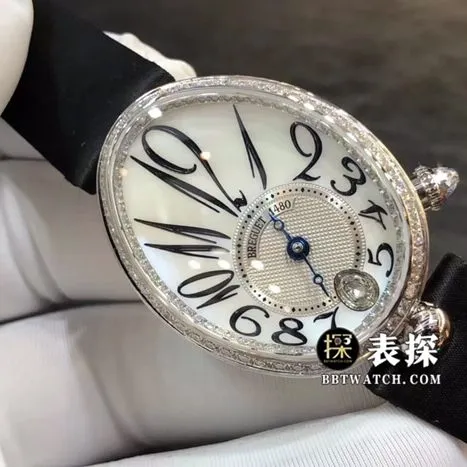 ZF Queen of Naples Breguet watch silver white natural mother-of-pearl plate woven satin model 8918BB/58/864/D00D side view