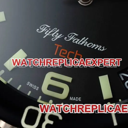 Blancpain collectible watch fifty fathoms black dial titanium mechanical white rubber model front live photo