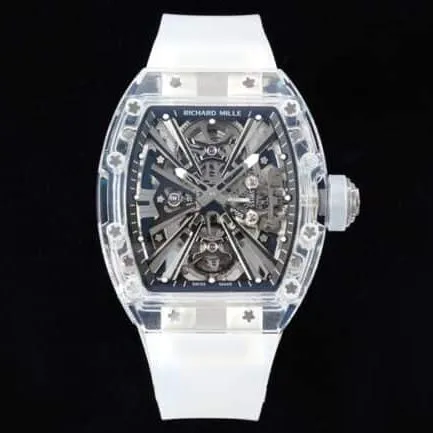 Manufacturer high-quality Richard Mille white steel reproduces the extraordinary sports quality generation legend RM12-01 tourbillonsapphire crystal transparent version detail shots