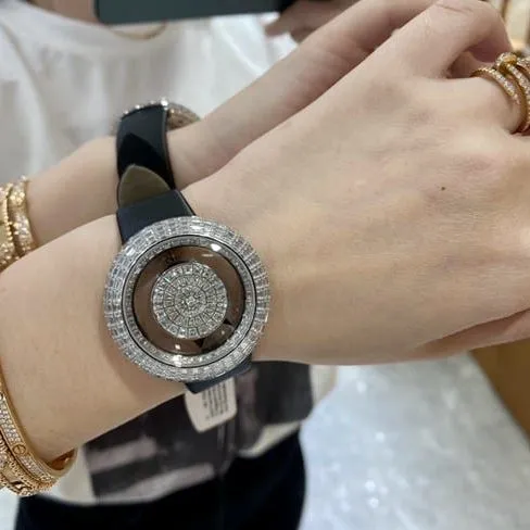top-tier Jack Bao watch women's black dial black belt quartz front view