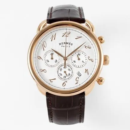 High-quality Hermès men's watch with white dial and brown strap, quartz movement, leather strap, detailed images.