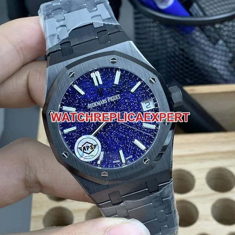 APS factory Audemars PiguetRoyal Oak1:1top-tier starry sky disk black ceramic15500front live photo