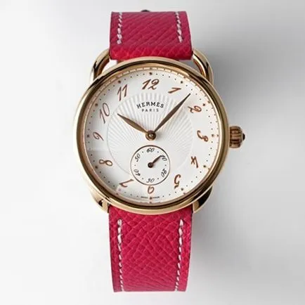 top-tier Hermès women's white dial red strap classic series quartzleather strap watch front view