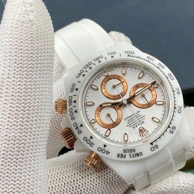 Rolextop-tier watch Daytona automatic movement men's white dialrubber strap watch front view