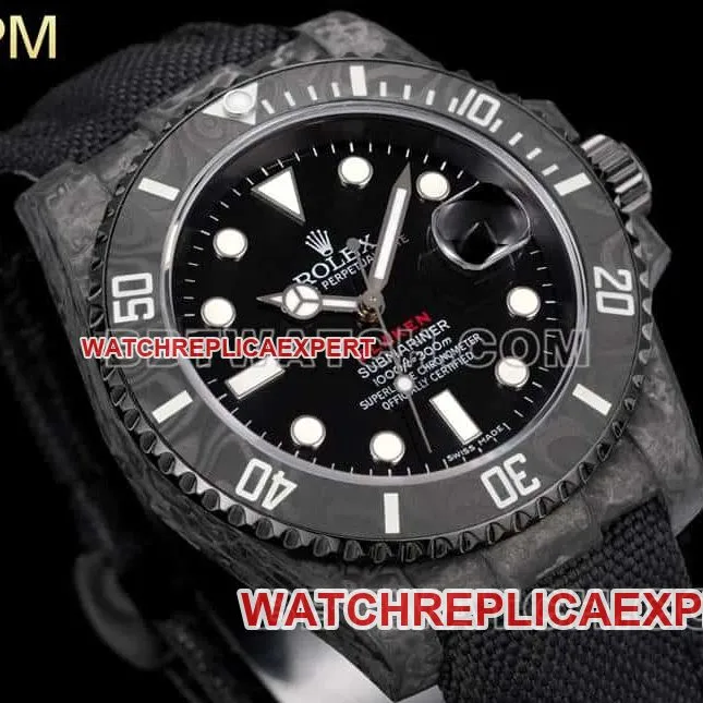 PPM factory RolexSubmarinersuper cloneblack dial carbon fiber 3135 black leather strap front live photo