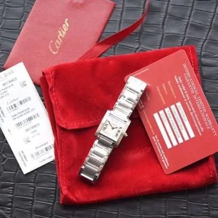 8848F factory top-tier watch Cartier women's white dialsteel bracelet tank series quartz watch front view