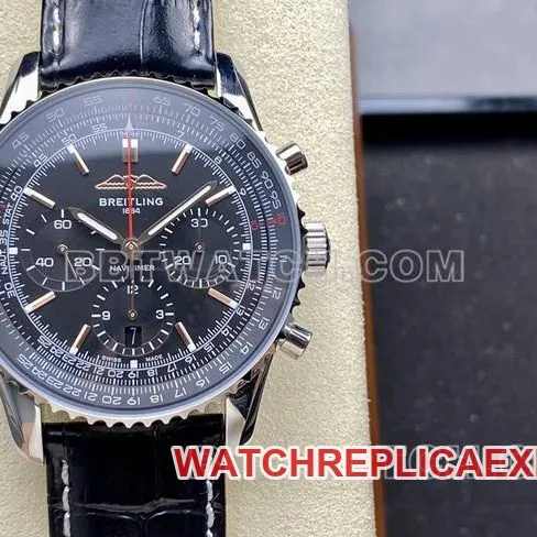 top-tier watch BLS factory aviation chronographBreitlingblack dialleather strap model front live photo