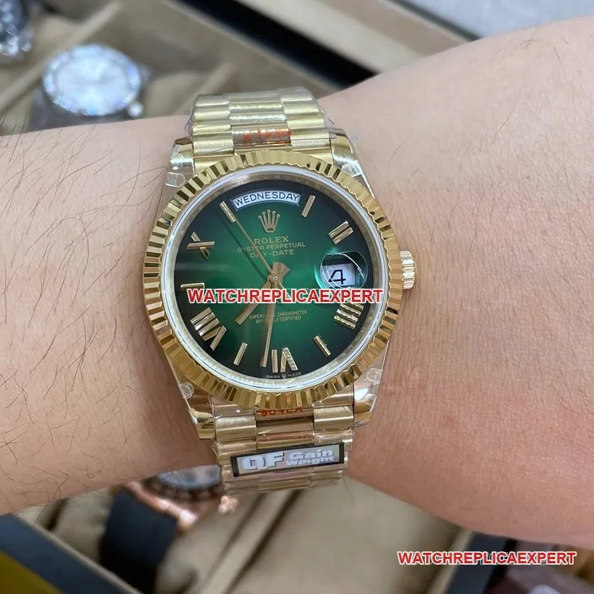 QF factory RolexDay-Date type 1:1top-tier smoked green m228238-0069braceletlive photos
