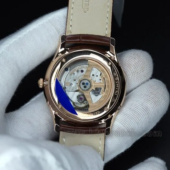 ZF Factorytop-tier watch Jaeger-LeCoultre master series true moon phase men's white dial brown belt business casual automatic movement temperament watch detail shots