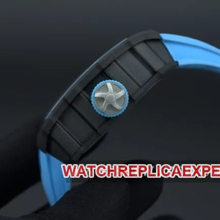 JB factory Richard Milletop-tier watch men's black dial blue rubber strapautomatic movement front view