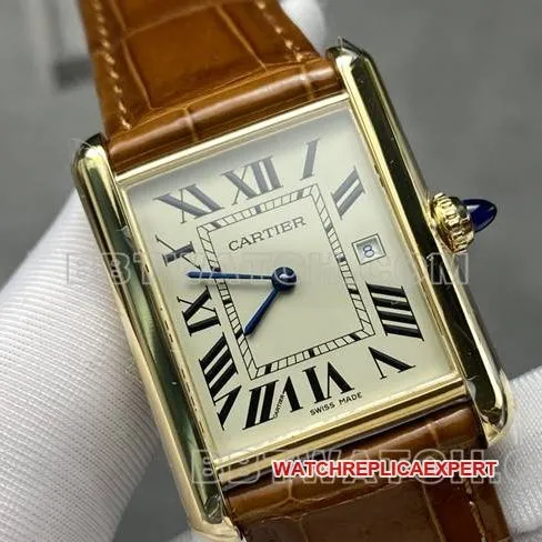 top-tier watch tank DR factory Cartier silver white dialquartz brown leather braceletside live photo