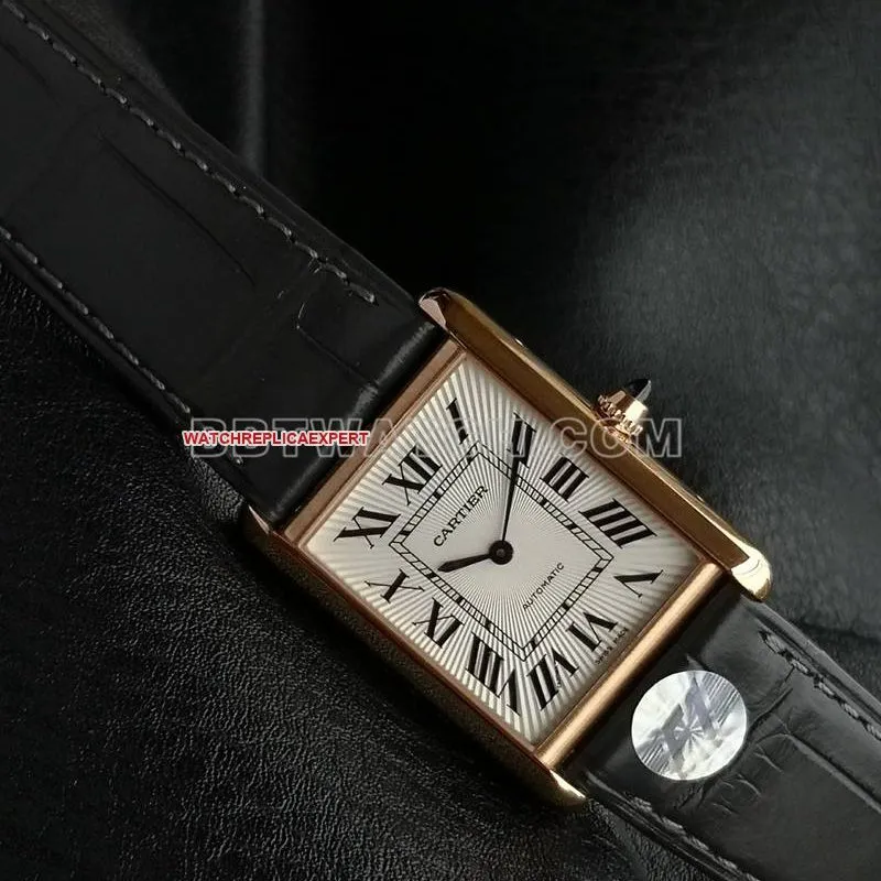 Cartier collectible watch F1 factory tank white dialrose gold case 2899MCmovementleather strap model front live photo