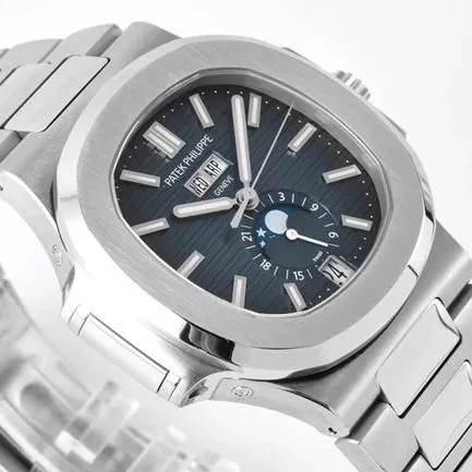 PPF Factorytop-tier watch Patek Philippeautomatic movementNautilus series men's blue dialsteel bracelet watch front view