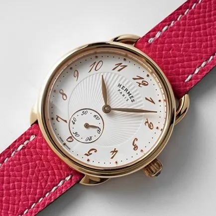 top-tier Hermès women's white dial red strap classic series quartzleather strap watch front view